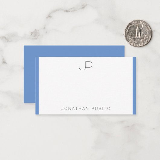 Cornflower Blue Mit Monogramm Simple Template Mitteilungskarte (Vorderseite/Rückseite Beispiel)