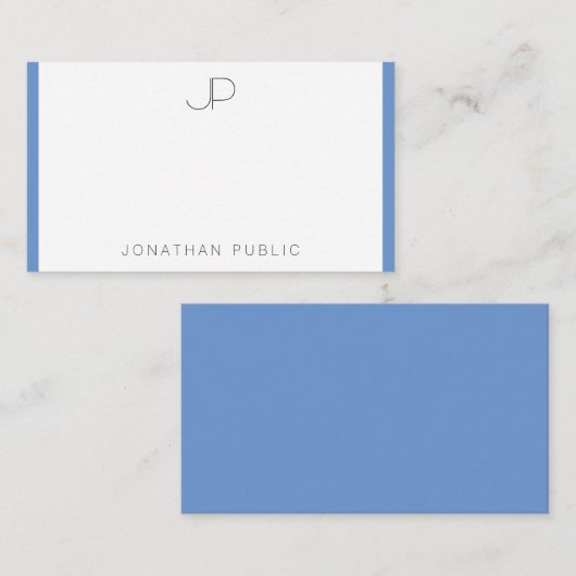 Cornflower Blue Mit Monogramm Simple Template Mitteilungskarte (Vorne/Hinten)