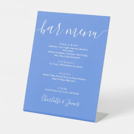 Cornflower Blue Modern Script Wedding Bar Menu Sockelschild
