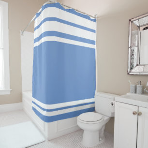 Cornflower Blue: Moderne Linien in Weiß Duschvorhang