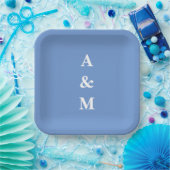 Cornflower Blue Monogram Initials Elegante Hochzei Pappteller (Party)
