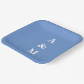 Cornflower Blue Monogram Initials Elegante Hochzei Pappteller (Gewinkelt)