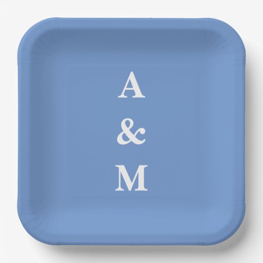 Cornflower Blue Monogram Initials Elegante Hochzei Pappteller (Vorderseite)