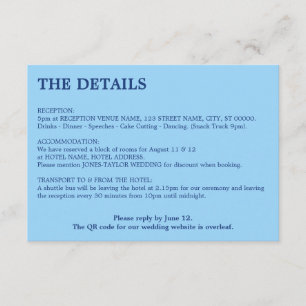 Cornflower Blue QR Code Hochzeitdetails Begleitkarte