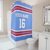 Cornflower Blue Red White Stripes Sports Jersey Duschvorhang (Beispiel)