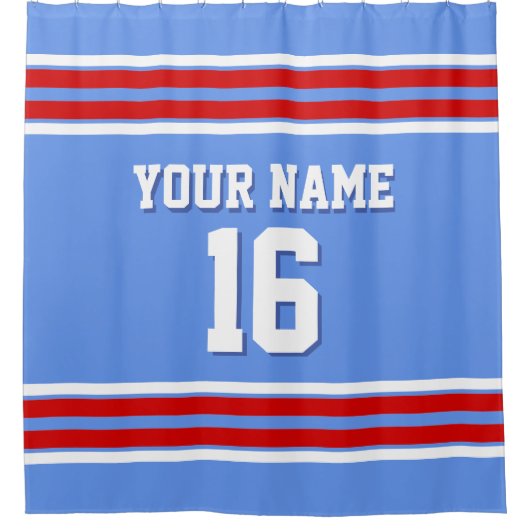 Cornflower Blue Red White Stripes Sports Jersey Duschvorhang (Vorderseite)