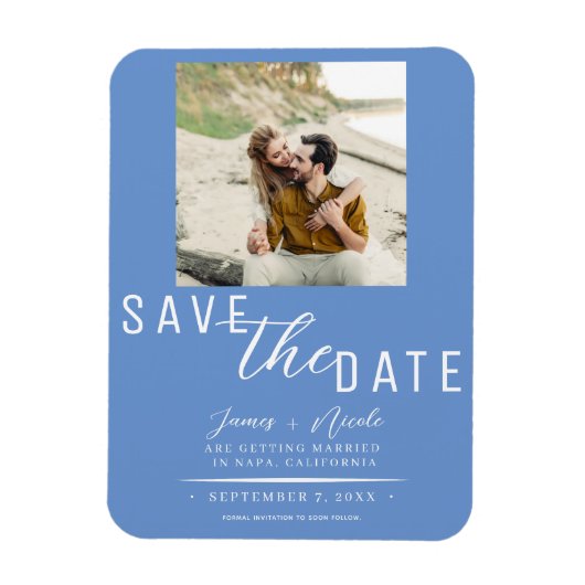 Cornflower Blue Save the Date Foto Hochzeit Magnet (Vertikal)