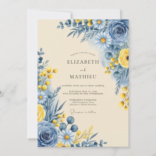 Cornflower Blue Serene Botanical Wedding Einladung (Vorderseite)