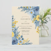 Cornflower Blue Serene Botanical Wedding Einladung (Stehend Vorderseite)
