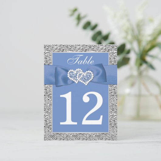 Cornflower Blue, Silver Table Number Card Postkarte (Stehend Vorderseite)