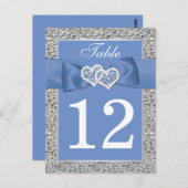 Cornflower Blue, Silver Table Number Card Postkarte (Vorne/Hinten)