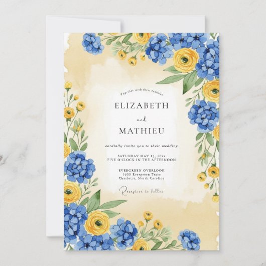 Cornflower Blue Sunny Summer Wedding Einladung (Vorderseite)