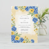 Cornflower Blue Sunny Summer Wedding Einladung (Stehend Vorderseite)