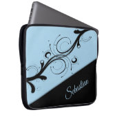 Cornflower Blue und Black Scroll Accent Personal Laptopschutzhülle (Vorne Rechts)
