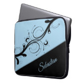 Cornflower Blue und Black Scroll Accent Personal Laptopschutzhülle (Vorderseite Links)
