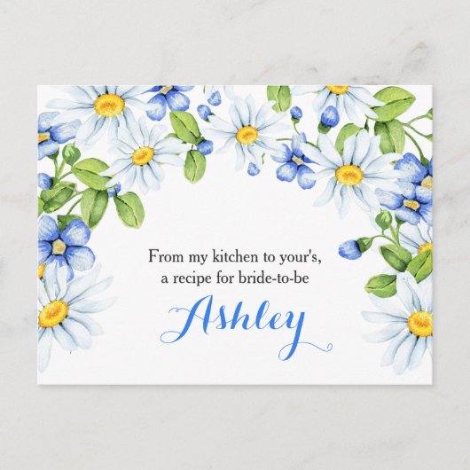 Cornflower Blue White Daisy Floral Rezept Card Postkarte (Vorderseite)