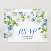 Cornflower Blue White Daisy Floral Wedding RSVP Einladungspostkarte (Vorne/Hinten)