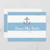 Cornflower Blue & White Stripes Diamant Anker Ankündigungspostkarte (Vorne/Hinten)