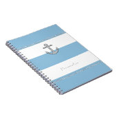 Cornflower Blue & White Stripes Diamant Anker Notizblock (Rechte Seite)