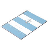 Cornflower Blue & White Stripes Diamant Anker Notizblock (Linke Seite)