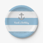 Cornflower Blue & White Stripes Diamant Anker Pappteller (Vorderseite)