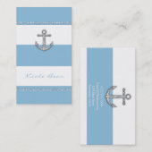 Cornflower Blue & White Stripes Diamant Anker Visitenkarte (Vorne/Hinten)