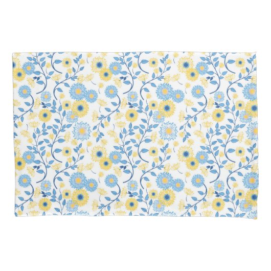 Cornflower Blue Yellow Floral Pattern Kissenbezug (Vorderseite)