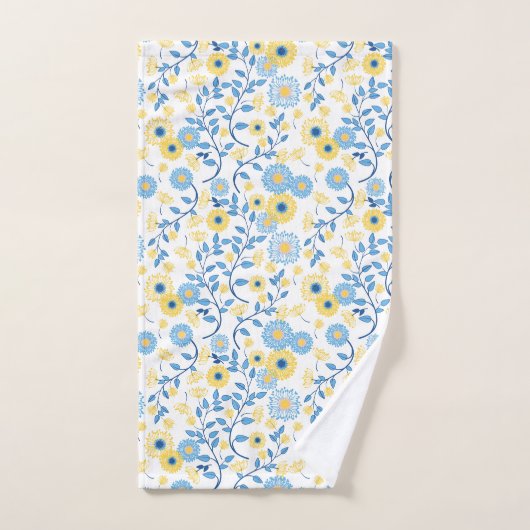 Cornflower Blue Yellow Floral Patterns Monogramm Badhandtuch Set (Handtuch)