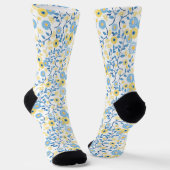 Cornflower Blue Yellow Floral Patterns Monogramm Socken (Gewinkelt)