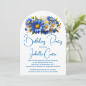 Cornflower Blue Yellow White Birthday Floral Einladung (Stehend Vorderseite)