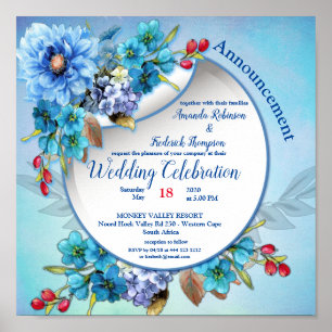 Cornflower-Blues bei Watercolor-Hochzeit Poster