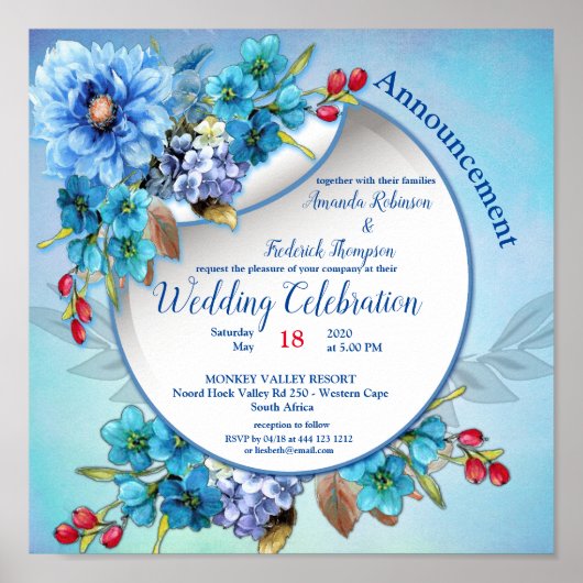 Cornflower-Blues bei Watercolor-Hochzeit Poster (Vorne)