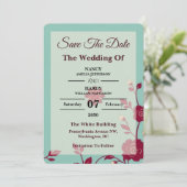 Cornflower Burgundy Retro Save The Date (Stehend Vorderseite)