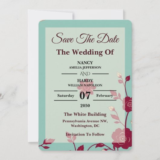 Cornflower Burgundy Retro Save The Date (Vorderseite)