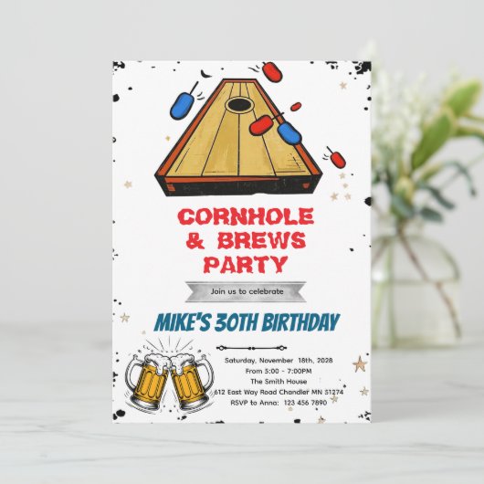 Cornhole and beer party invitation einladung (Stehend Vorderseite)