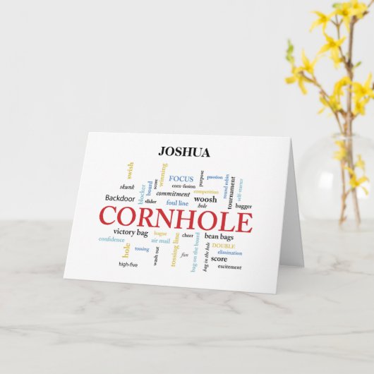 Cornhole Birthday in Descriptive Word Cloud Karte (Gelbe Blume)