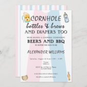 Cornhole Bottles Brews & Diapers GRILLEN Baby Show Einladung (Vorne/Hinten)