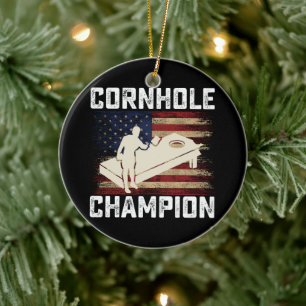 Cornhole Champion Amerikanische Flagge USA 4. Juli Keramik Ornament
