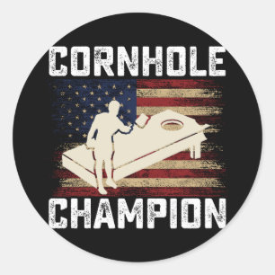 Cornhole Champion Amerikanische Flagge USA 4. Juli Runder Aufkleber