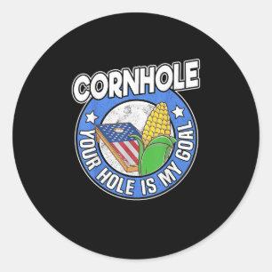 Cornhole Dein Loch ist mein Ziel Amerikanische Fla Runder Aufkleber
