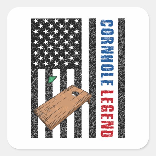 Cornhole Legend USA Quadratischer Aufkleber (Vorderseite)
