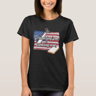 Cornhole Player Drinking Sinking USA Bean Sack Cor T-Shirt