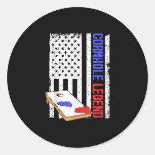 Cornhole Player Men American Flag Cornhole Runder Aufkleber