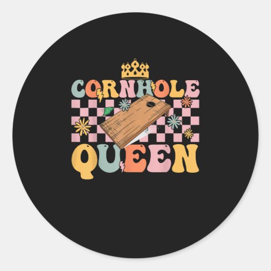 Cornhole Queen Groovy Cornhole Mama Cornhole Runder Aufkleber (Vorderseite)