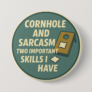 Cornhole-Spieler mit sarkastischem Sinn für Humor Button
