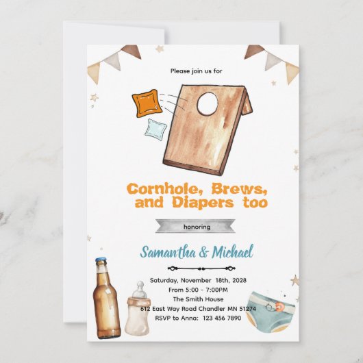 Cornhole- und Bier-Baby-Shower-Einladung Einladung (Vorderseite)