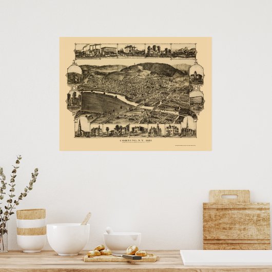 Corning, NY Panoramic Map - 1882 Poster (Küche)