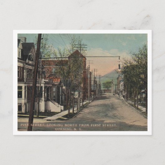 Corning NY Pine Street View 1908 Postkarte (Vorderseite)