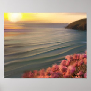 Cornische Klippen und Meerespinken bei Sonnenunter Poster
