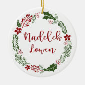 Cornish Merry Christmas Wreath, Nadelik Lowen Keramik Ornament (Vorne)